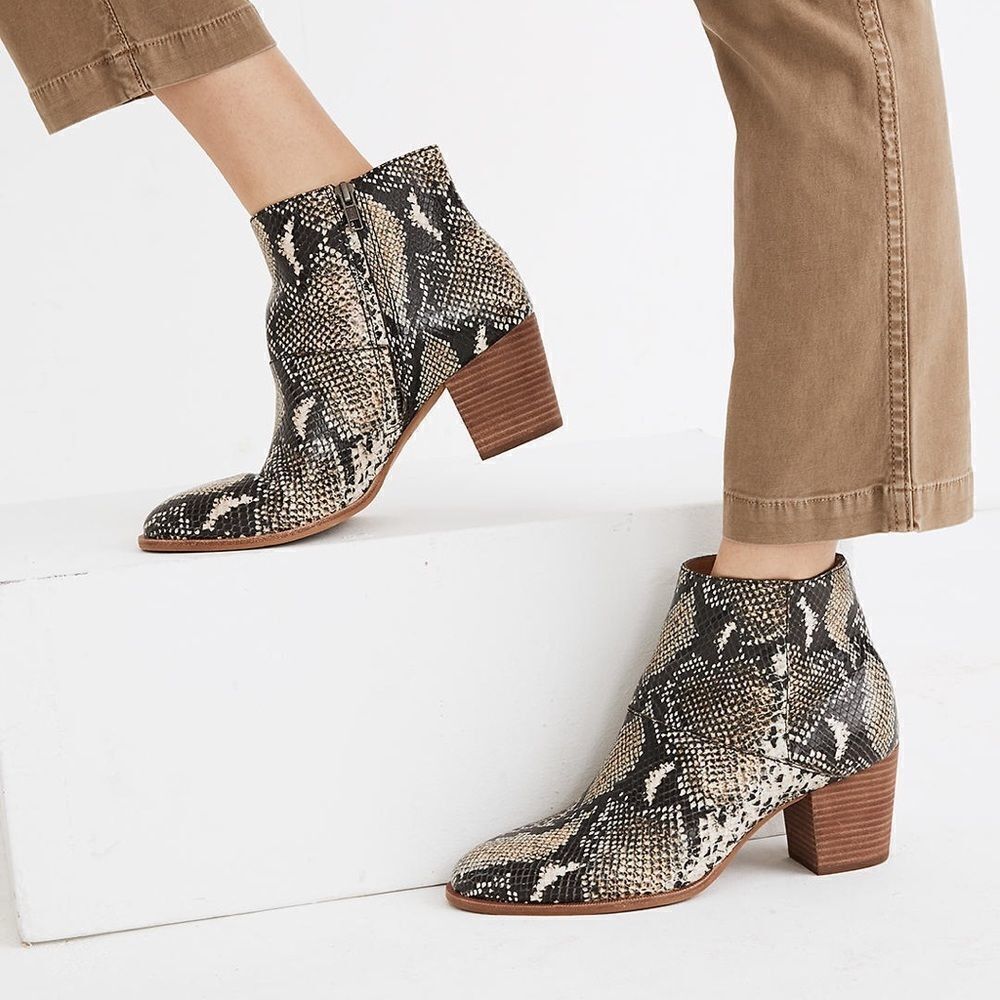 Madewell The Rosie Ankle Boot in Snake Embossed Leather Size 7.5